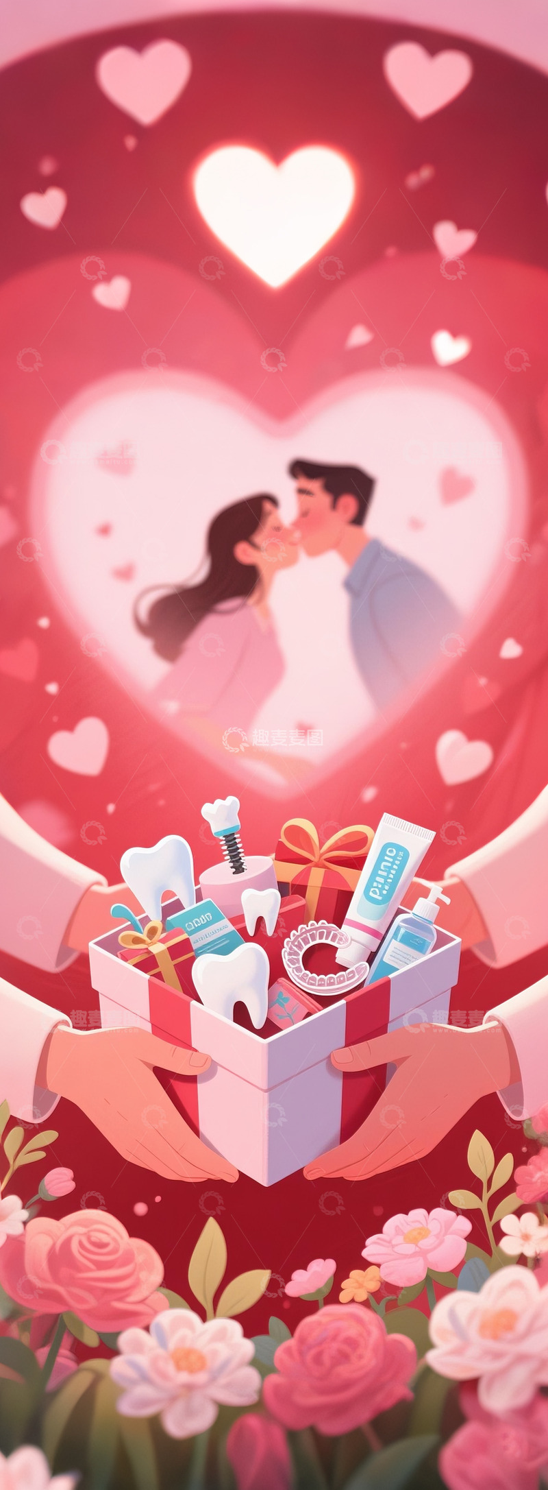高清大图下载【趣麦麦图】牙科广告人物设计情侣情人节欢乐大笑1