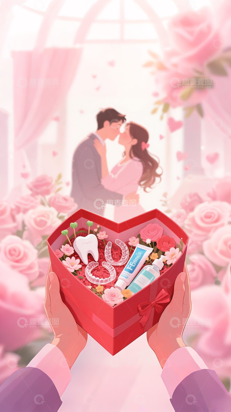 高清大图下载【趣麦麦图】牙科广告人物设计情侣情人节欢乐大笑2
