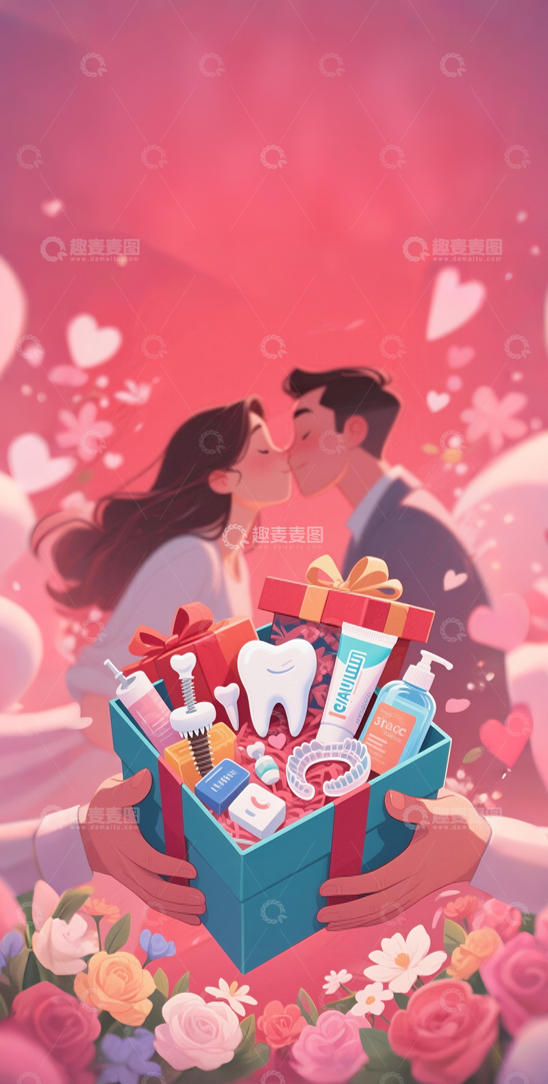 高清大图下载【趣麦麦图】牙科广告人物设计情侣情人节欢乐大笑