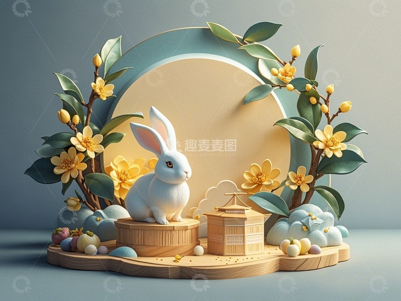 高清大图下载【趣麦麦图】中秋节玉兔背景