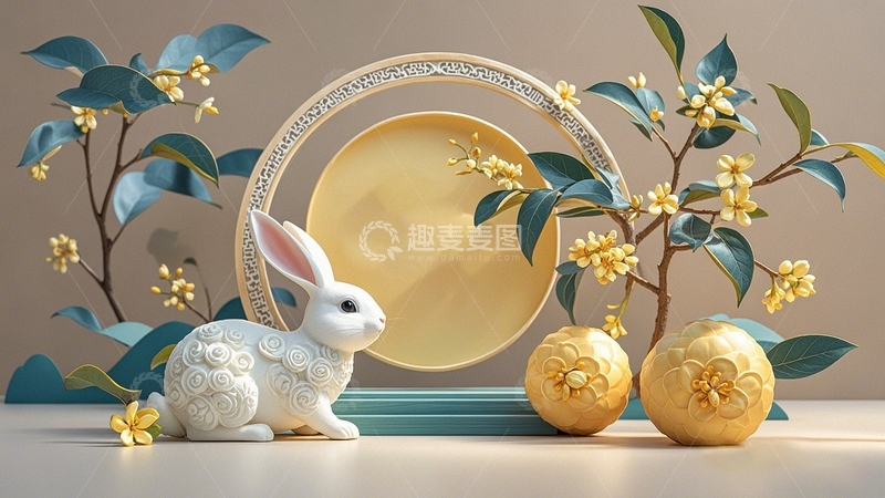 高清大图下载【趣麦麦图】中秋节玉兔背景5