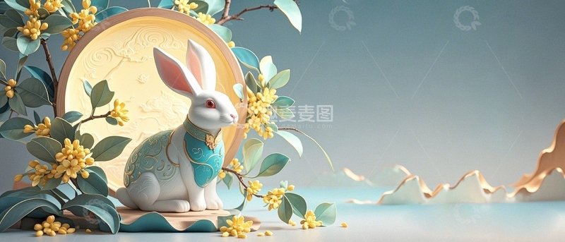 高清大图下载【趣麦麦图】中秋节玉兔背景1