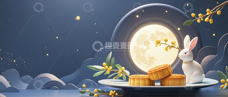 高清大图下载【趣麦麦图】中秋节玉兔背景4