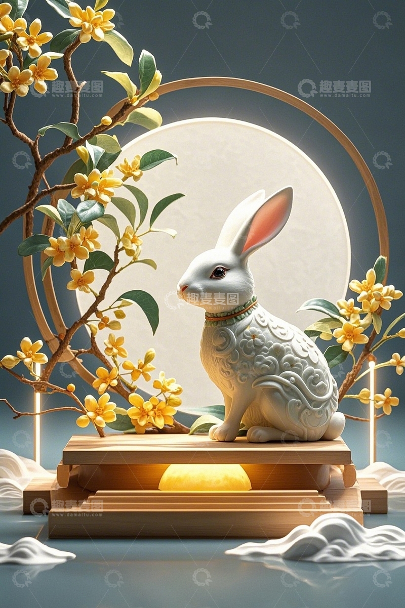 高清大图下载【趣麦麦图】中秋节玉兔背景2