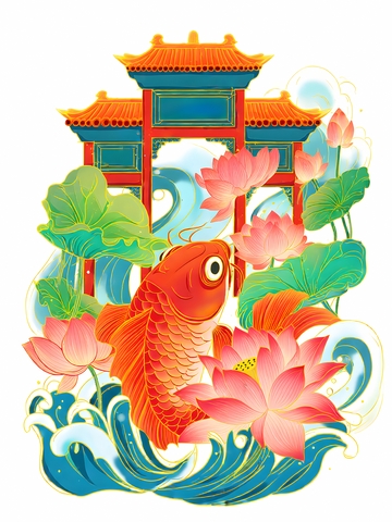 国潮插画鲤鱼跃龙门