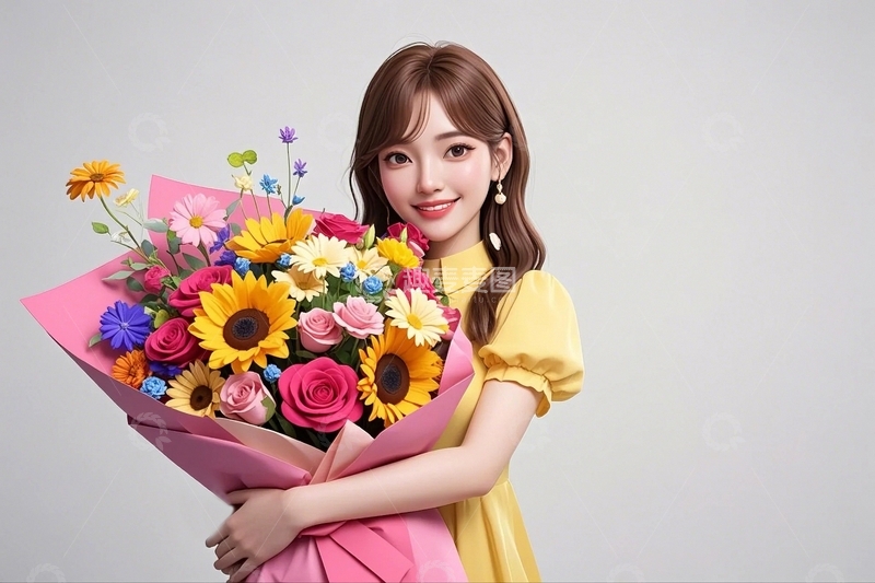 高清大图下载【趣麦麦图】-手捧鲜花的漂亮女孩6
