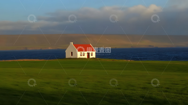 高清大图下载【趣麦麦图】海边的红色屋顶小屋3