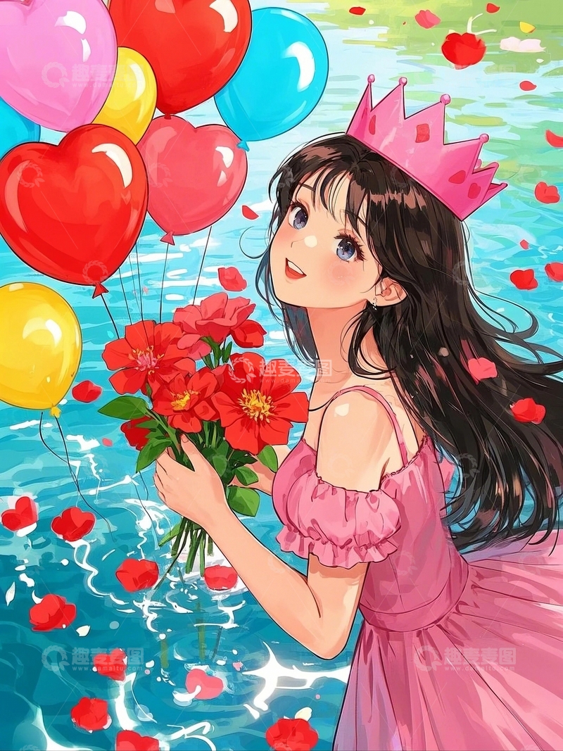 高清大图下载【趣麦麦图】手捧鲜花的漂亮女孩18