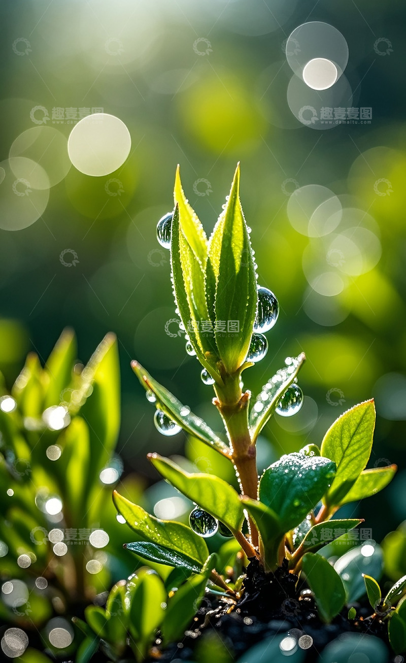 高清大图下载【趣麦麦图】带着露水的嫩芽1