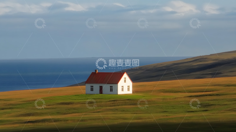 高清大图下载【趣麦麦图】海边的红色屋顶小屋