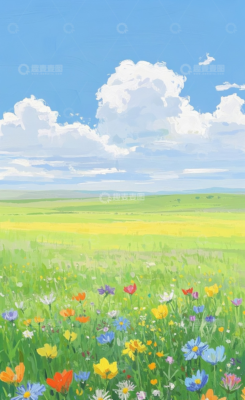 高清大图下载【趣麦麦图】草原插画1