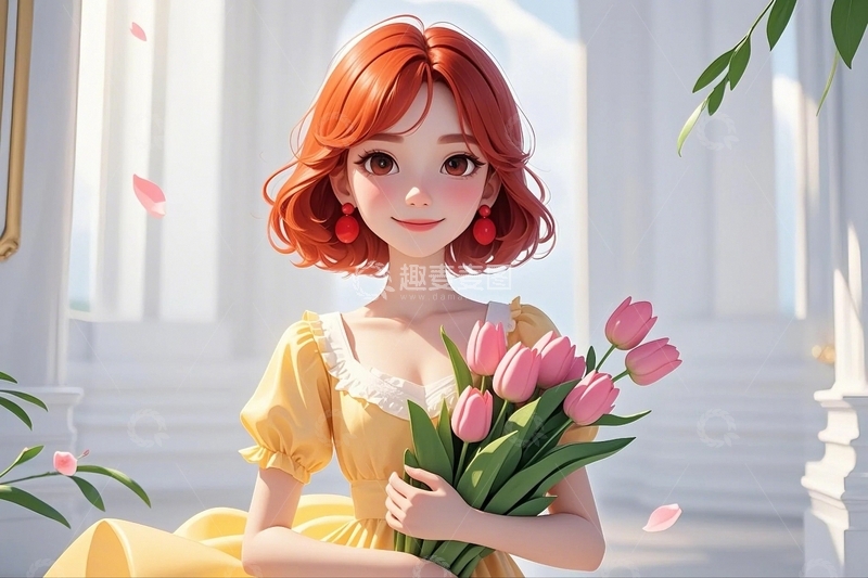 高清大图下载【趣麦麦图】手捧鲜花的漂亮女孩10