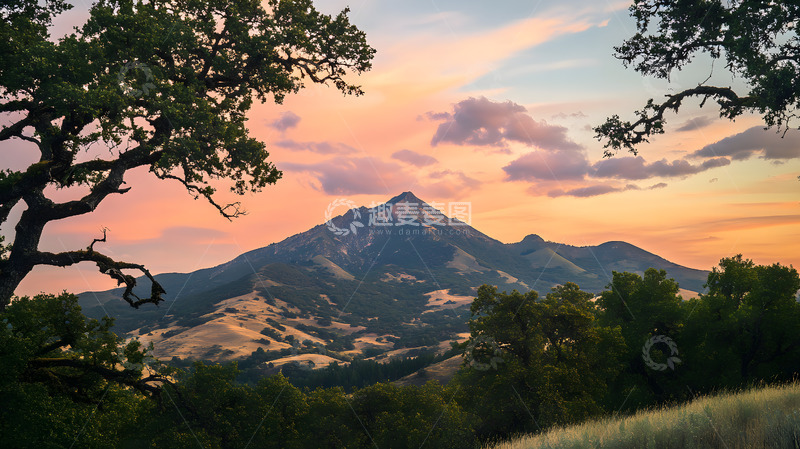 高清大图下载【趣麦麦图】山边日落壮丽晚霞风景2