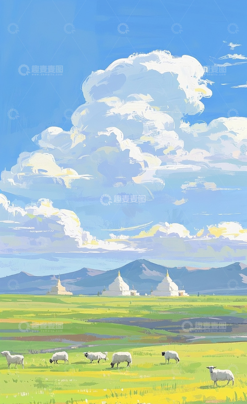 高清大图下载【趣麦麦图】草原插画4