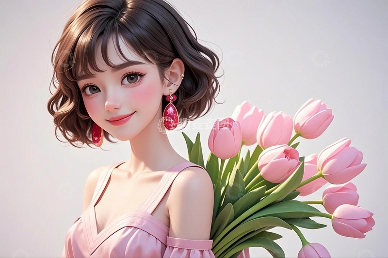 高清大图下载【趣麦麦图】手捧鲜花的漂亮女孩13