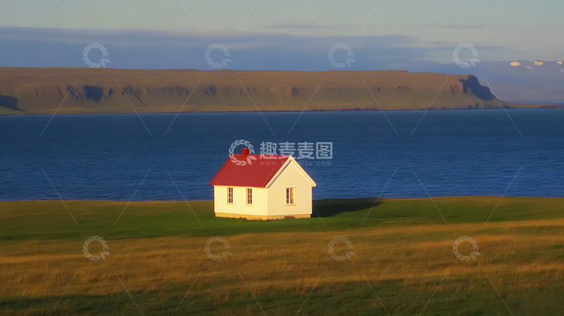 高清大图下载【趣麦麦图】海边的红色屋顶小屋4