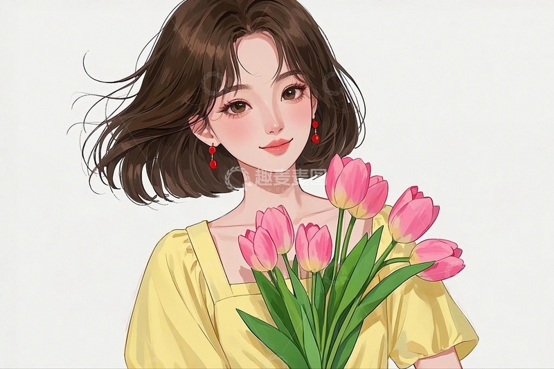 高清大图下载【趣麦麦图】手捧鲜花的漂亮女孩5