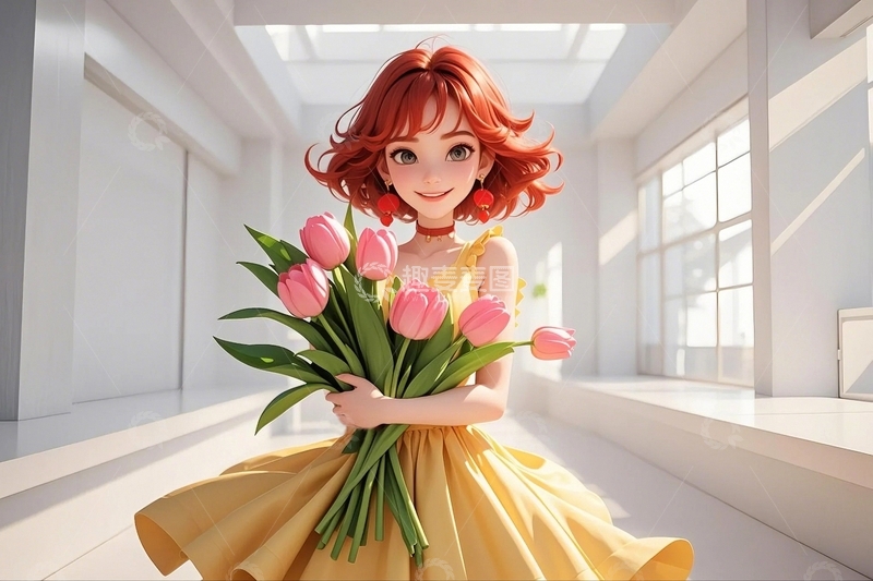 高清大图下载【趣麦麦图】手捧鲜花的漂亮女孩8