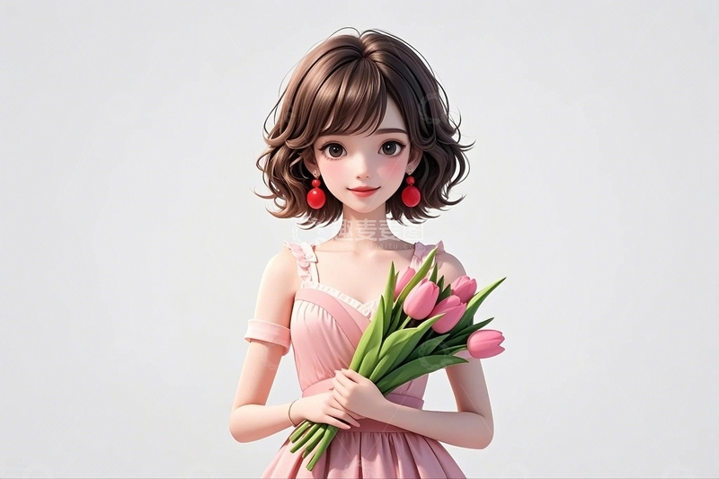 高清大图下载【趣麦麦图】手捧鲜花的漂亮女孩7