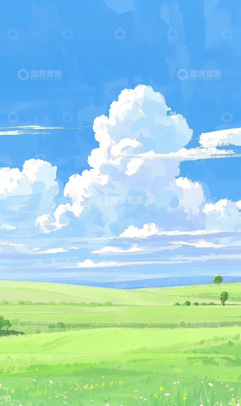 高清大图下载【趣麦麦图】草原插画3