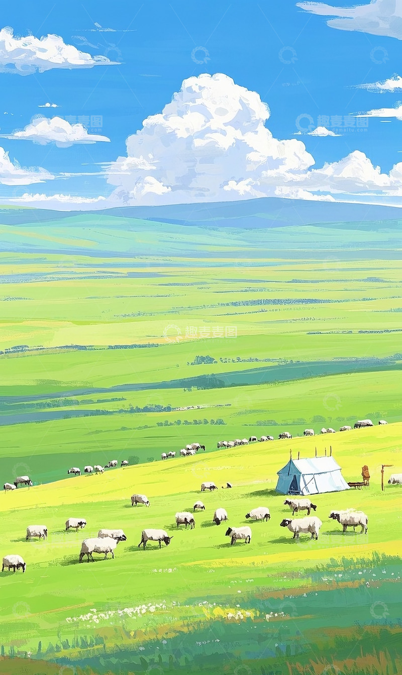 高清大图下载【趣麦麦图】草原插画7