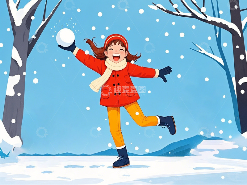高清大图下载【趣麦麦图】冬季儿童打雪仗21
