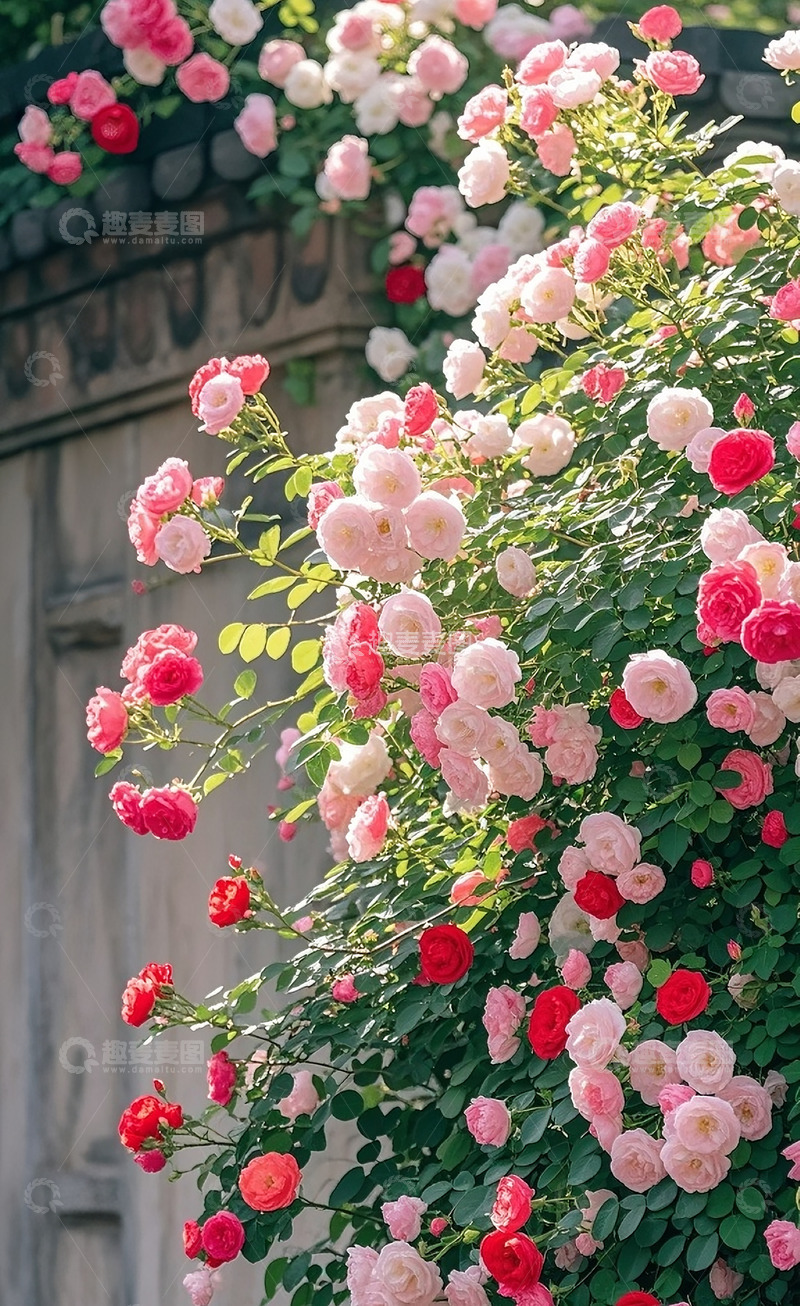 高清大图下载【趣麦麦图】满墙的蔷薇花5