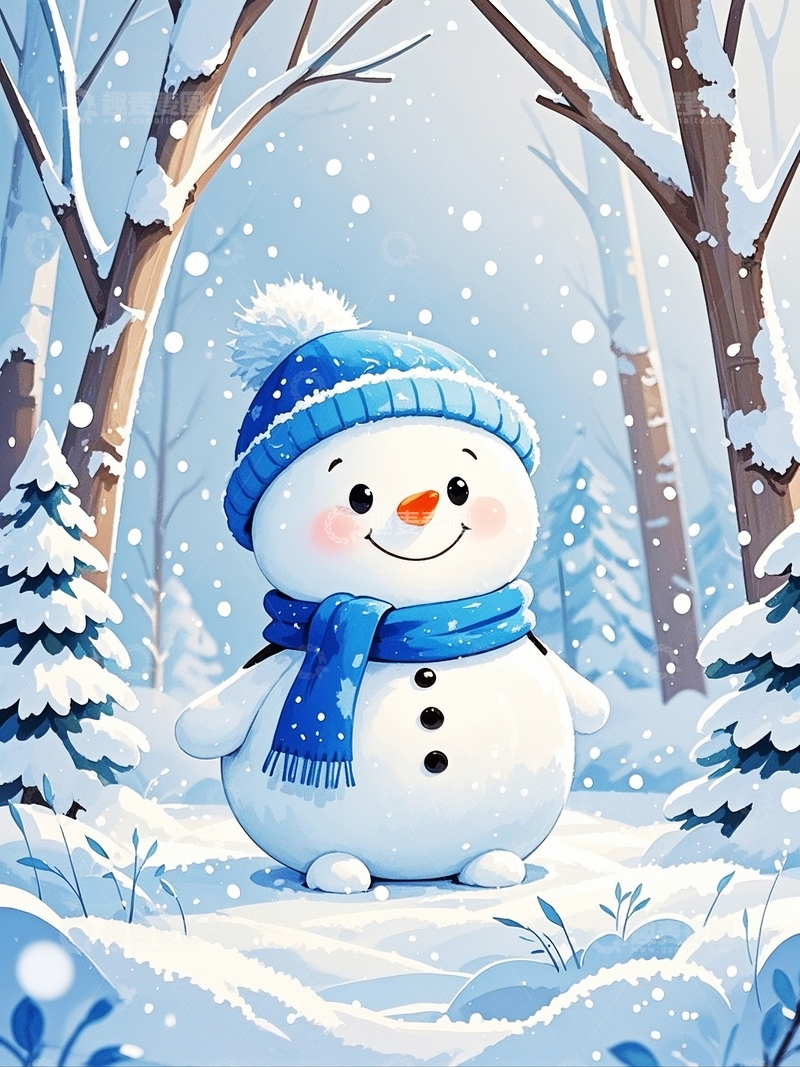 高清大图下载【趣麦麦图】冬季可爱雪人背景1