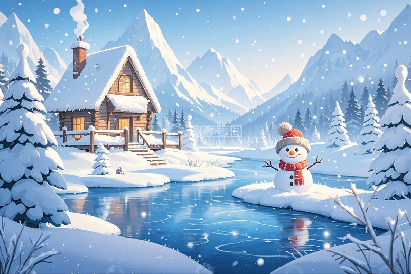 高清大图下载【趣麦麦图】冬季可爱雪人背景8