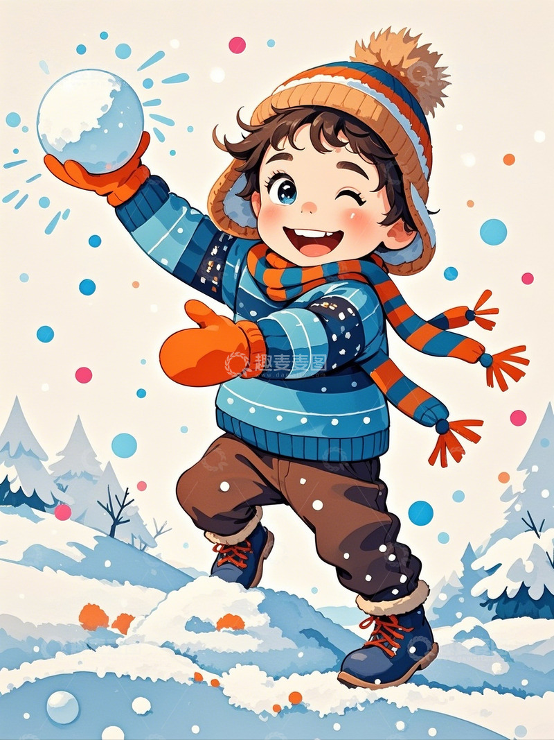 高清大图下载【趣麦麦图】冬季儿童打雪仗9