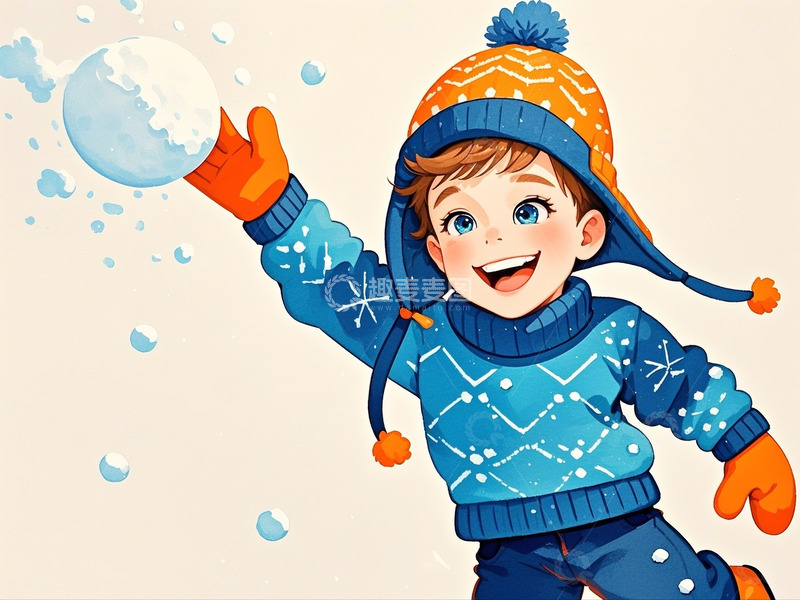 高清大图下载【趣麦麦图】冬季儿童打雪仗10