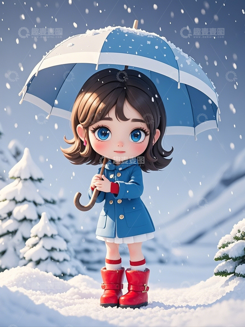 高清大图下载【趣麦麦图】冬季大雪可爱女孩4