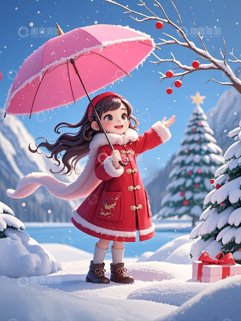 高清大图下载【趣麦麦图】冬季大雪可爱女孩2