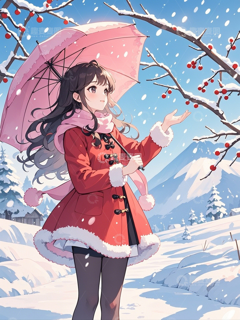 高清大图下载【趣麦麦图】冬季大雪可爱女孩3