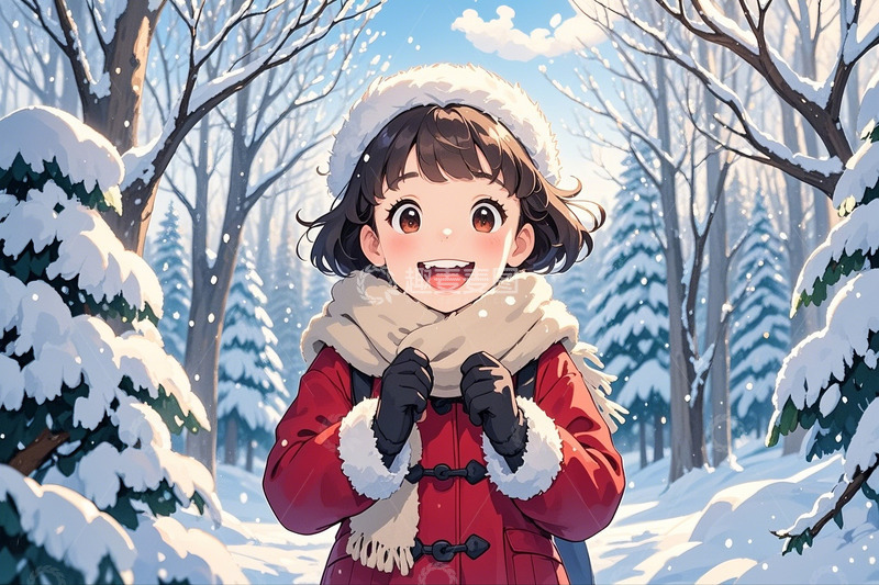 高清大图下载【趣麦麦图】冬季大雪可爱女孩