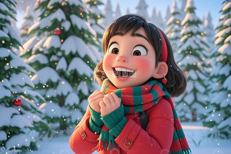 高清大图下载【趣麦麦图】冬季大雪可爱女孩7