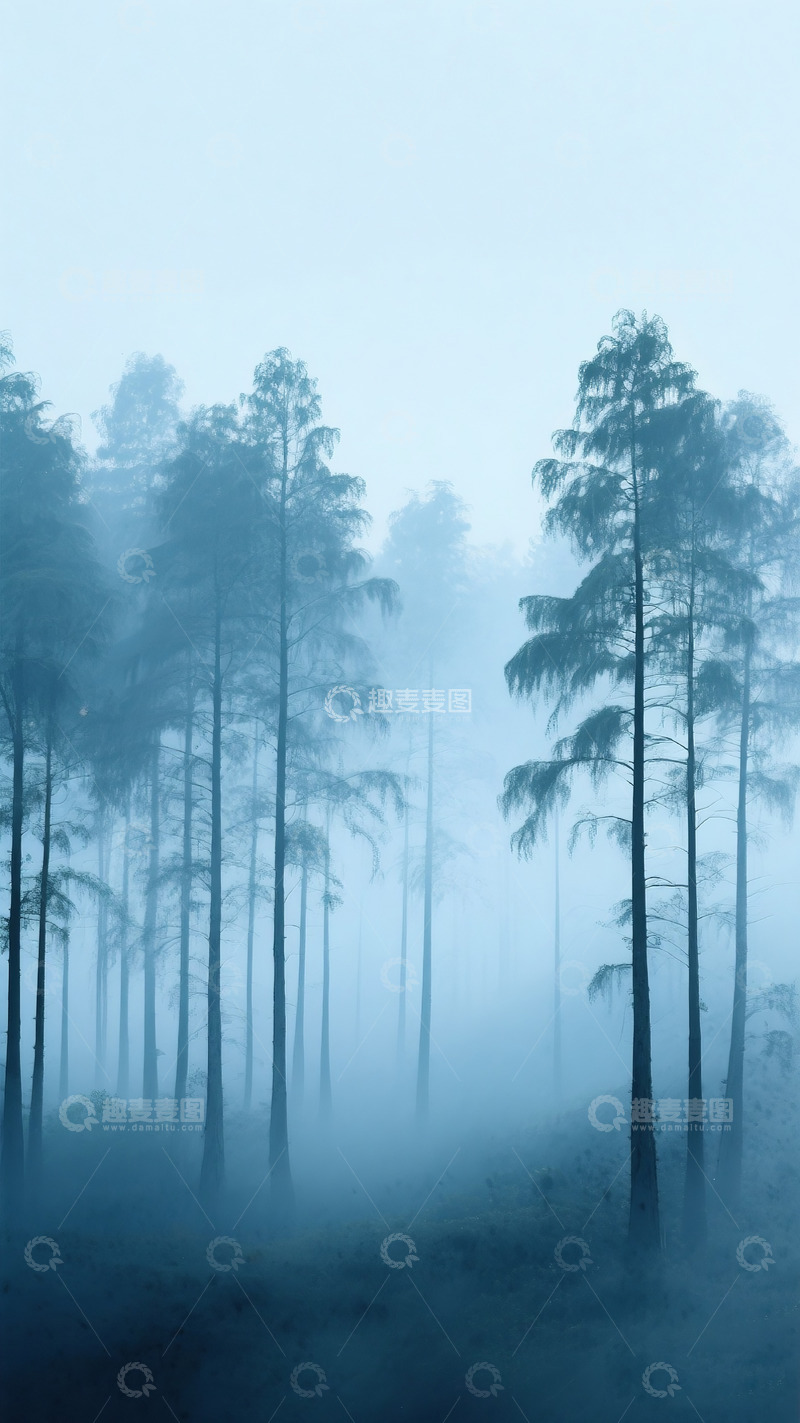 高清大图下载【趣麦麦图】天青色树林插画
