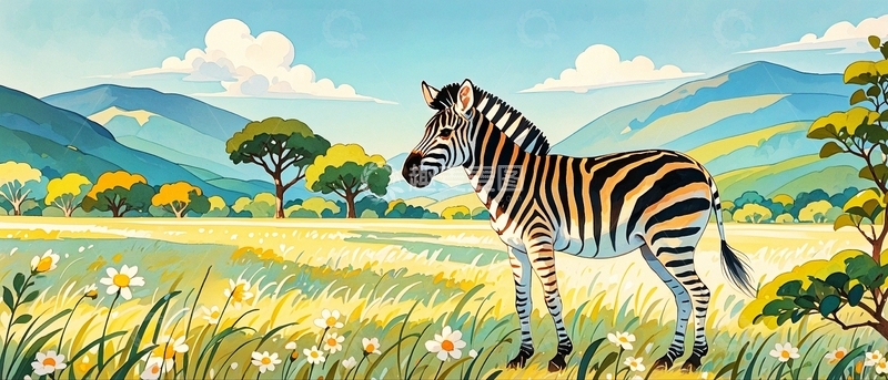 高清大图下载【趣麦麦图】水彩插画斑马2