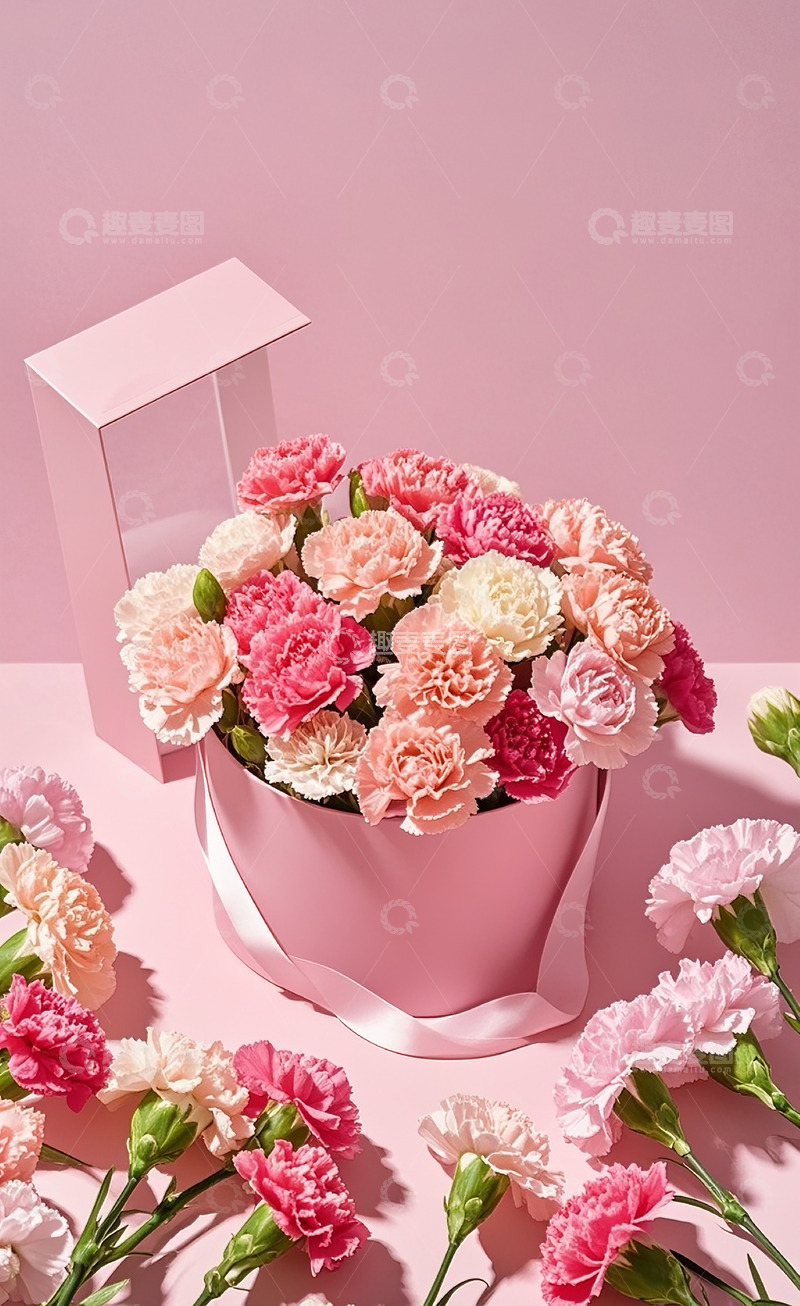 高清大图下载【趣麦麦图】康乃馨和礼物盒