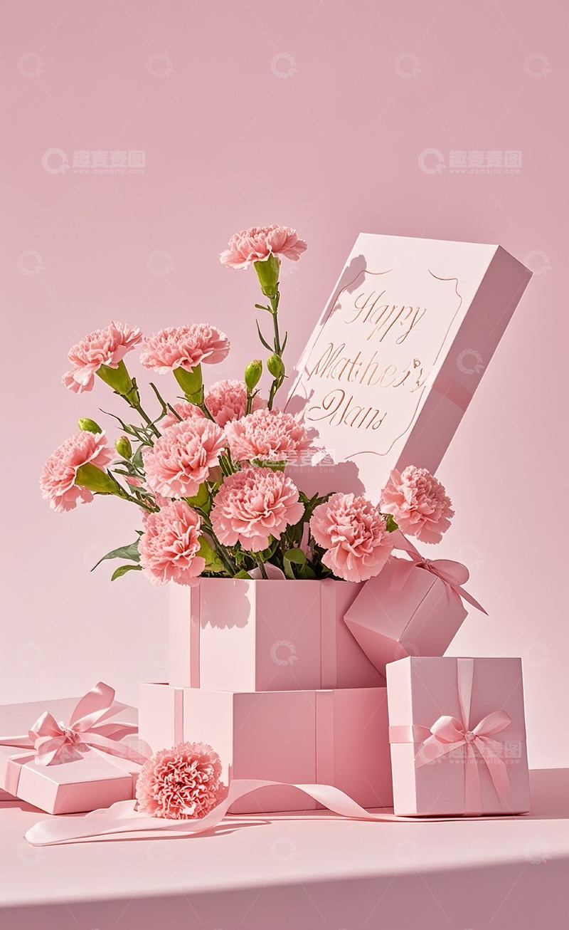 高清大图下载【趣麦麦图】康乃馨和礼物盒2