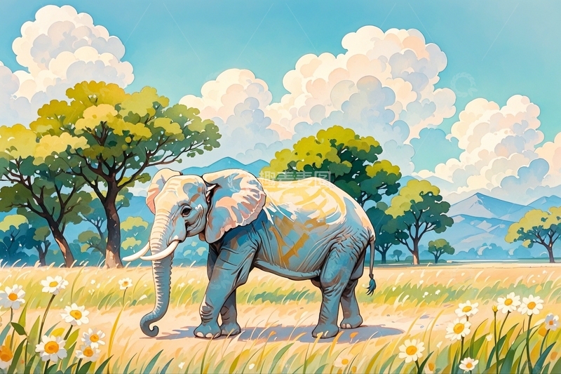 高清大图下载【趣麦麦图】水彩插画大象