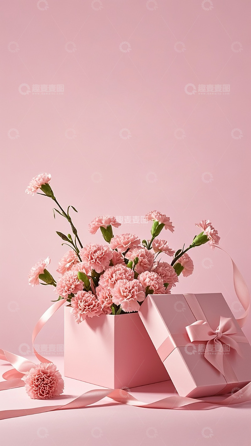 高清大图下载【趣麦麦图】康乃馨和礼物盒1