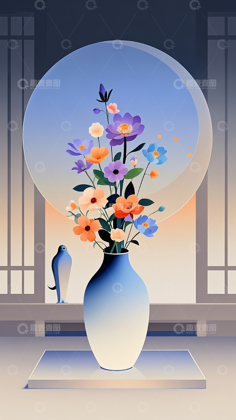 高清大图下载【趣麦麦图】新中式花瓶插画7