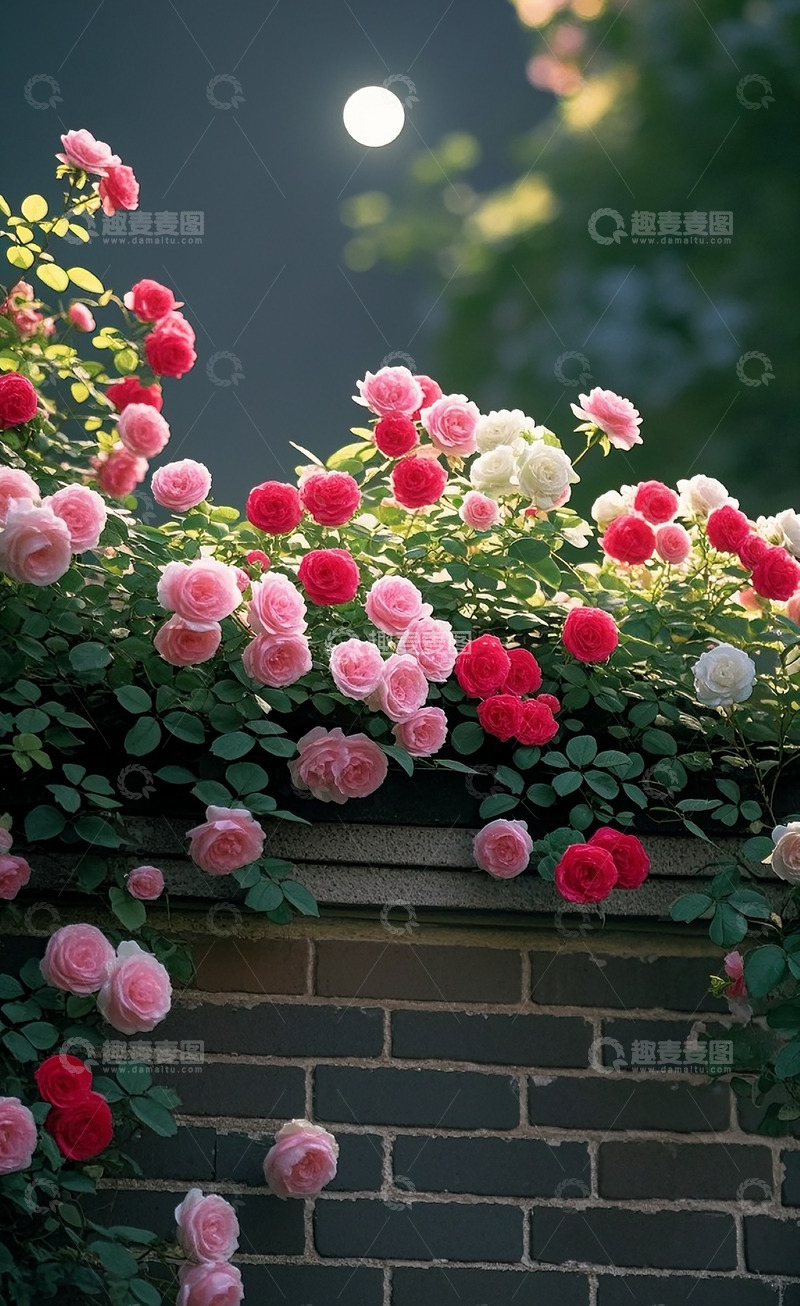 高清大图下载【趣麦麦图】夜晚下的蔷薇花2