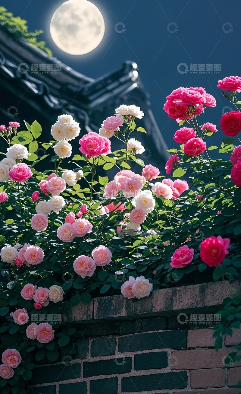 高清大图下载【趣麦麦图】夜晚下的蔷薇花1