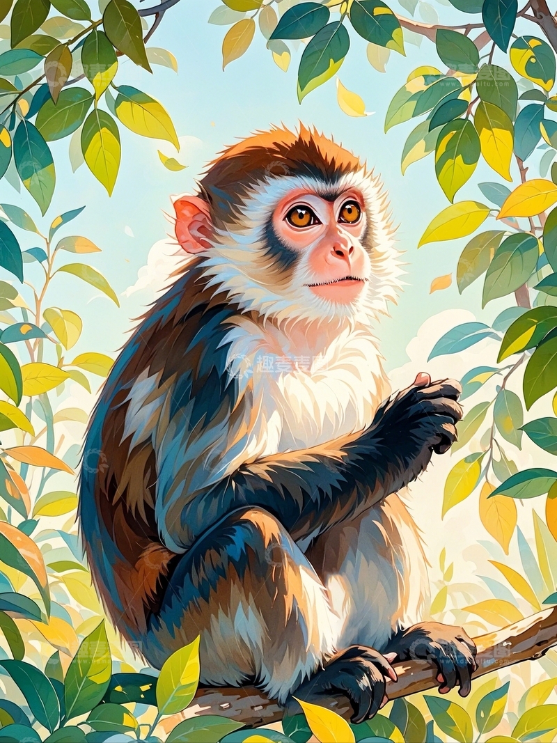 高清大图下载【趣麦麦图】水彩插画猴子2