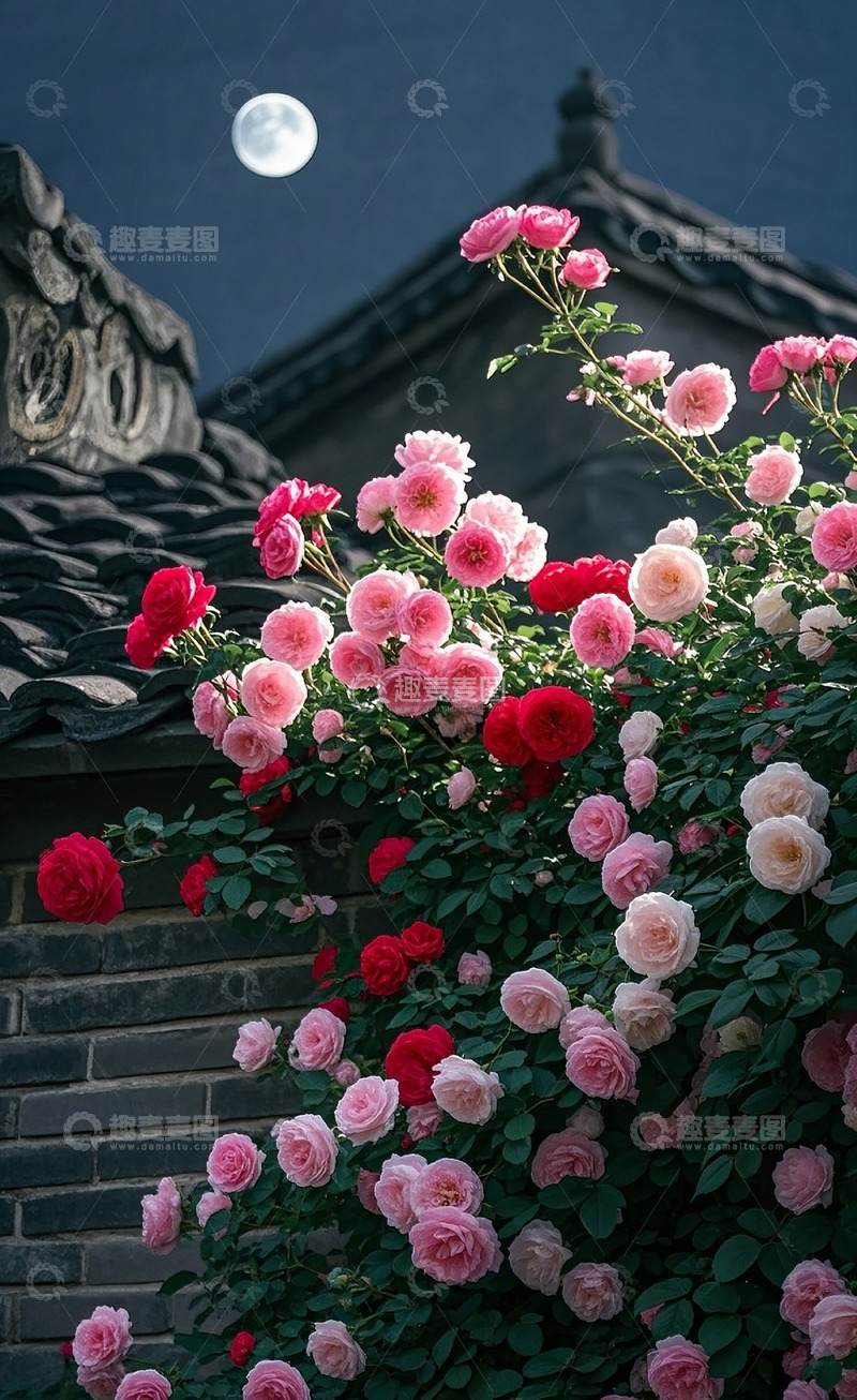 高清大图下载【趣麦麦图】夜晚下的蔷薇花