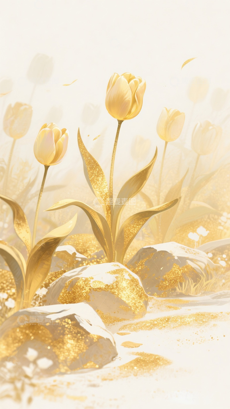 高清大图下载【趣麦麦图】金箔岩彩郁金香插画2