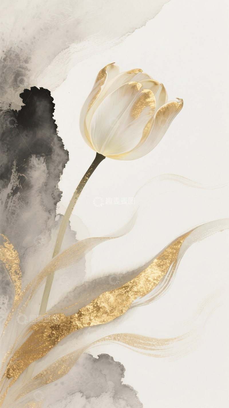 高清大图下载【趣麦麦图】金箔岩彩郁金香插画5