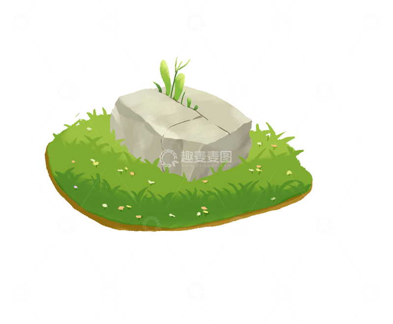 草地石头手绘插画